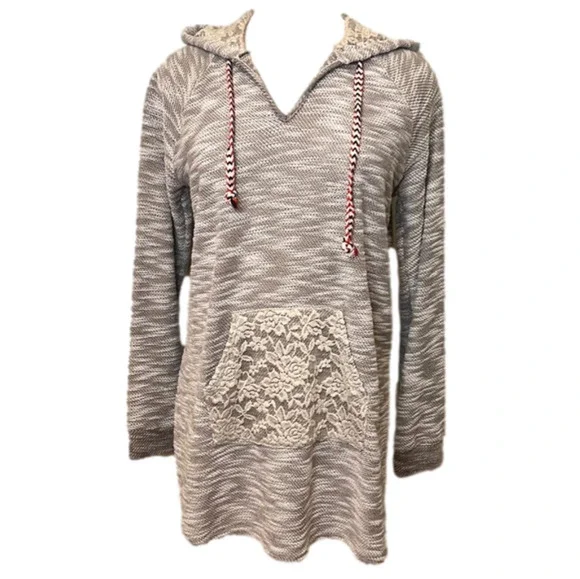 Women’s Gray & Lace Long Sweatshirt - Picture 1 of 12